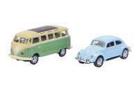 1:87 VOLKSWAGEN VW BEETLE BLUE + SAMBA T1 CREAM/GREEN SET MAGNET CARS - SCHUCO - 452490100